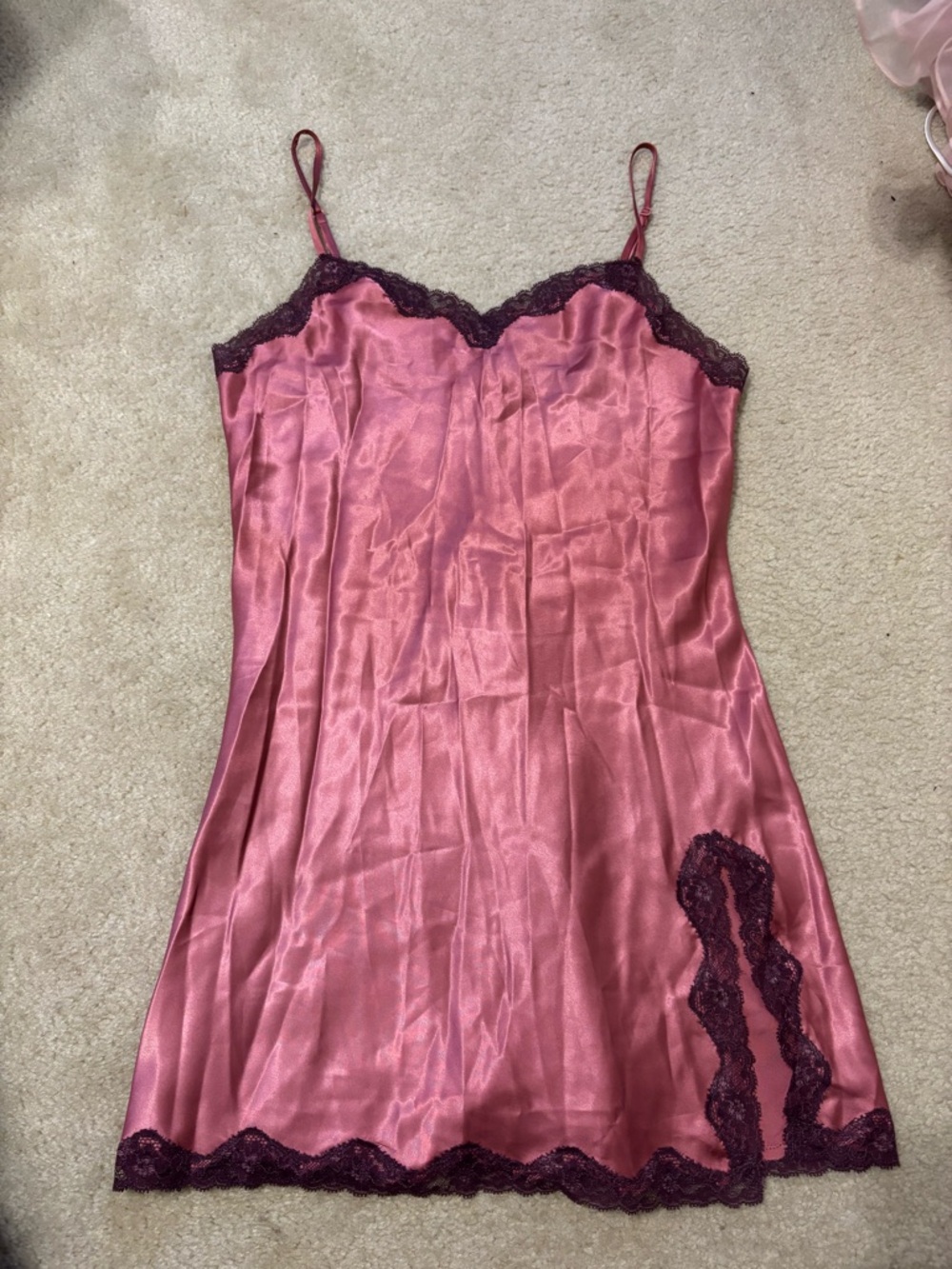 Victoria's Secret Vintage Rose Satin Slip with Lace Trim